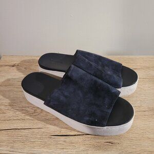 Vince Walford flatform suede slide sandals in Navy Blue SZ 8